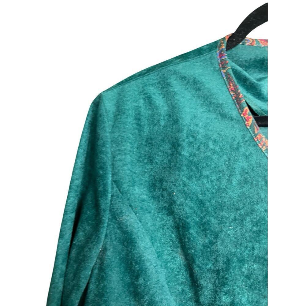 Pablo Collection Faux Suede Knit Blazer Women's 14 Button Up Green Paisley Trim - Picture 5 of 10